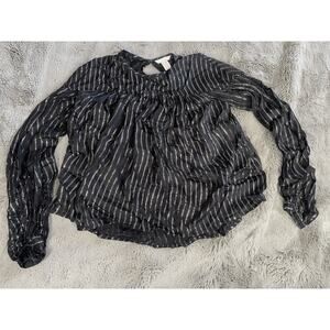 H&M Womens Blouse Black with Metallic Detail Button Size 2 Fancy Top